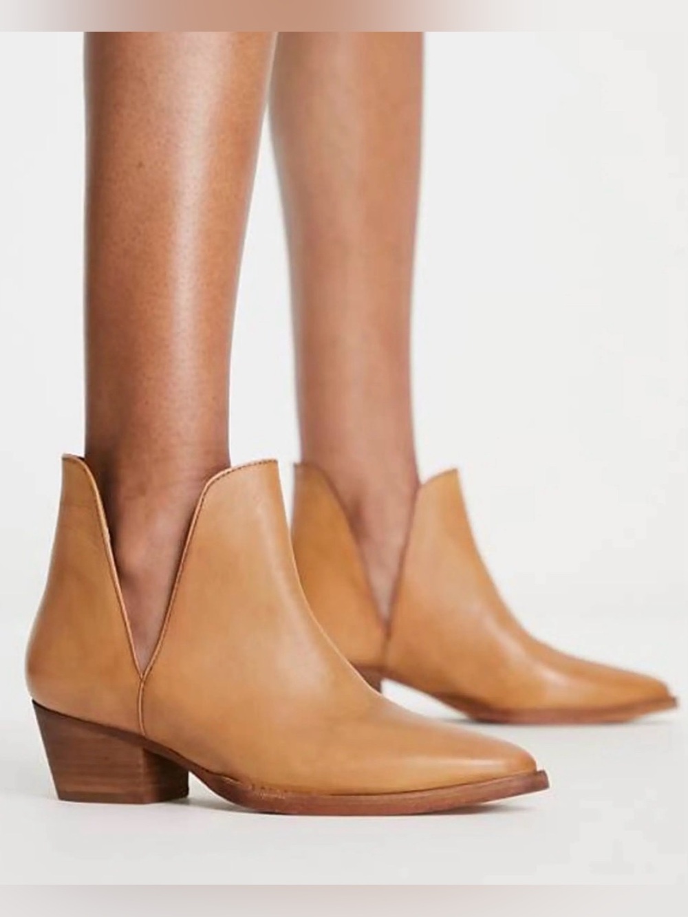 Free People Cognac Leather Pointed V-Cut Ankle Booties